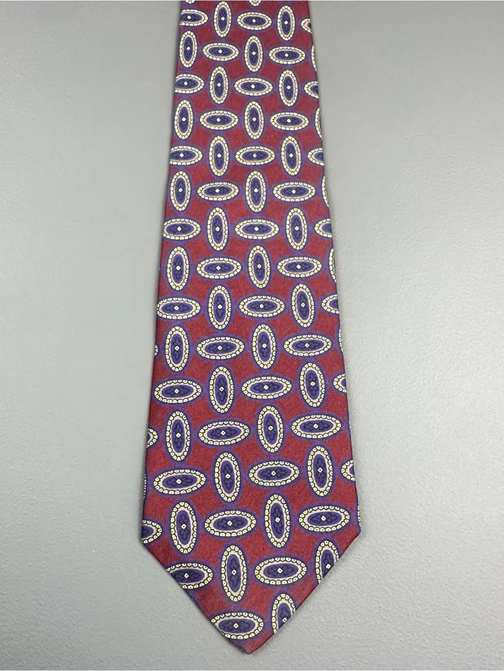 New Aquascutum London Silk Medallion Tie Burgundy Navy Gold Made in England